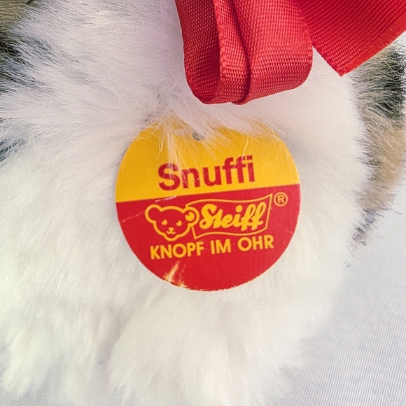 Steiff Snuffi Tabby Cat Plush Button Tag Green Eyes Bow Ribbon 6.5 Inch 077395 - Picture 7 of 10